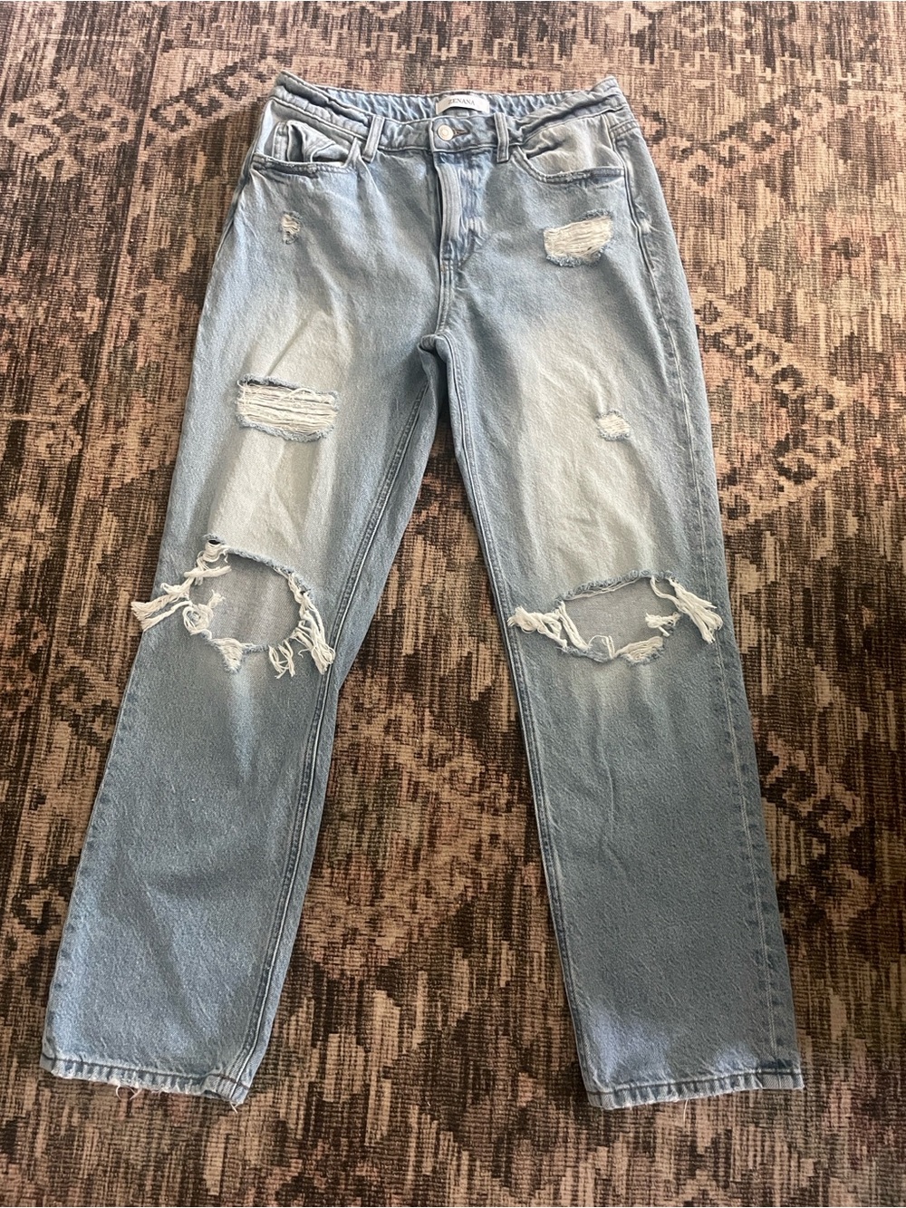 Zenana Outfitters Light Blue Distressed Straight-Leg Jeans - Picture 1 of 3
